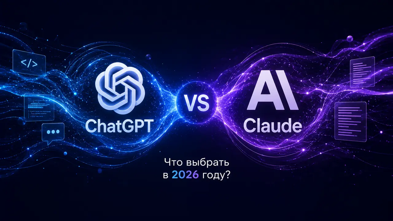 Абстрактная визуализация двух интеллектуальных AI-систем, анализирующих информацию и сходящихся в едином поле.