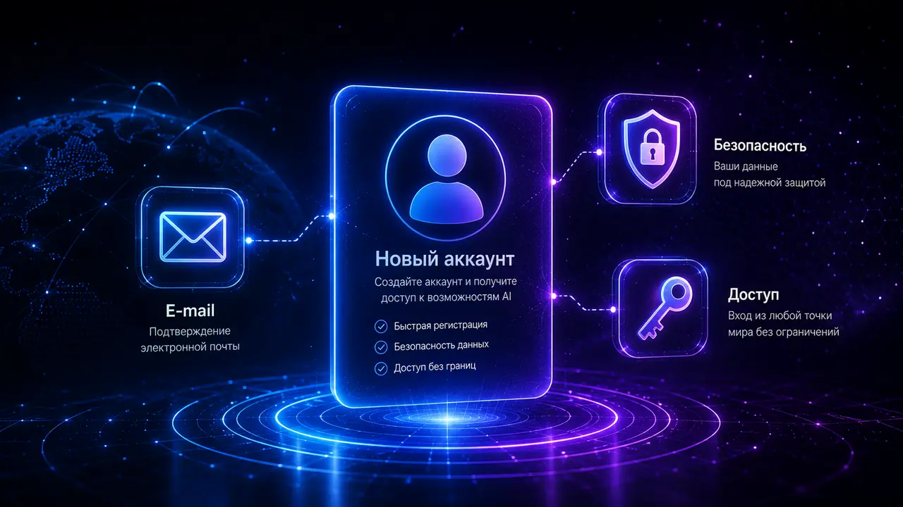 Интерфейс регистрации ChatGPT на фоне футуристического цифрового пространства